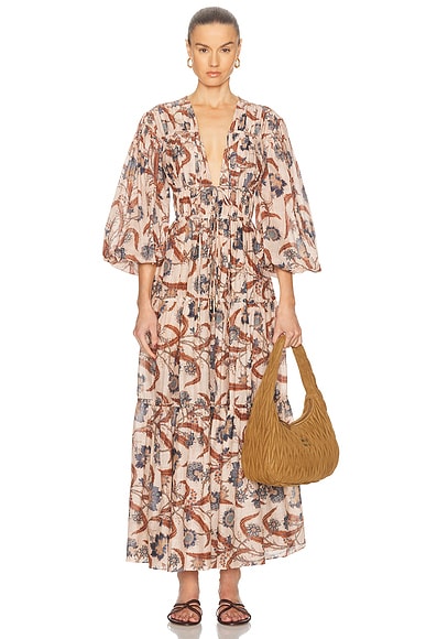 Zimmermann Ascension Tie Billow Maxi Dress in Blue Indienne Floral