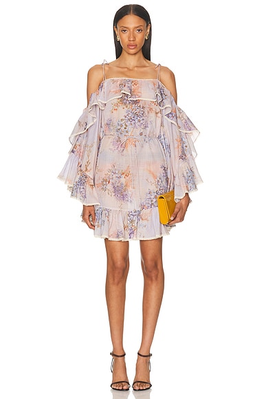 【Zimmermann】ILLUMINATE FLOUNCE MINI DRESS フリル ミニ Zimmermann Illuminate Flounce Mini Dress in Blue Agate | FWRD