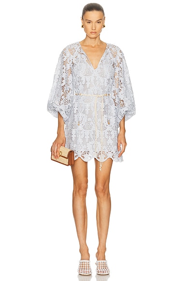 Zimmermann Coco Lace Tunic Mini Dress in Powder Blue
