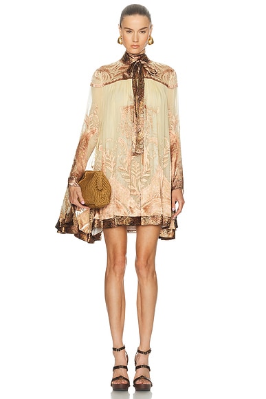 Zimmermann Hypnotic Batwing Mini Dress in Cream Paisley