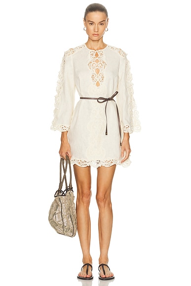 Zimmermann Awaken Embroidered Mini Dress in Cream