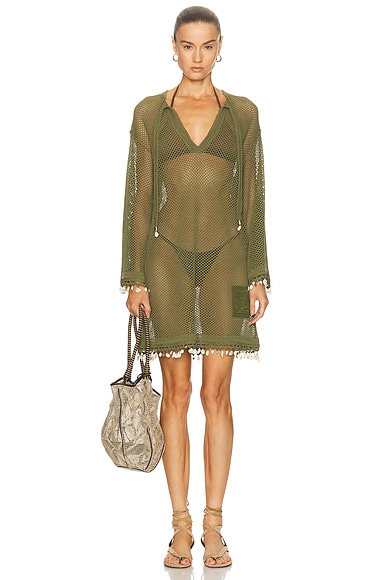 Zimmermann Wanderlust Embellished Tunic Dress in Olive