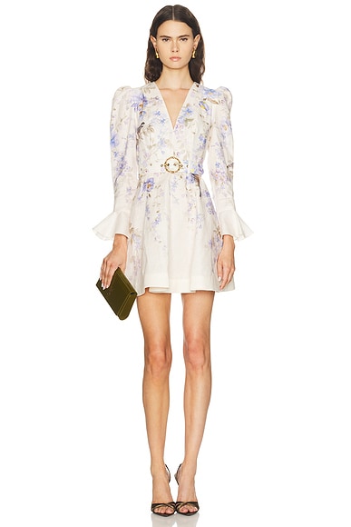 Zimmermann Luna Plunge Mini Dress in Blue Songbird