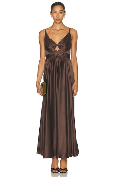 Zimmermann Draped Maxi Dress in Bitter Chocolate