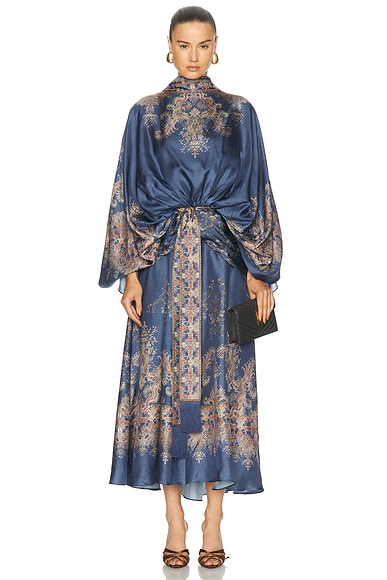 Zimmermann Valiant Batwing Gown in Navy Paisley