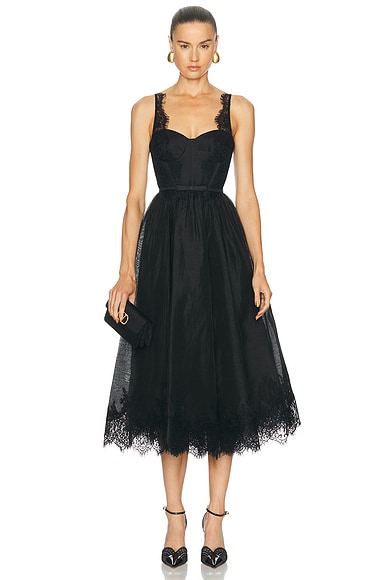 Zimmermann Valiant Lace Trim Midi Dress in Black
