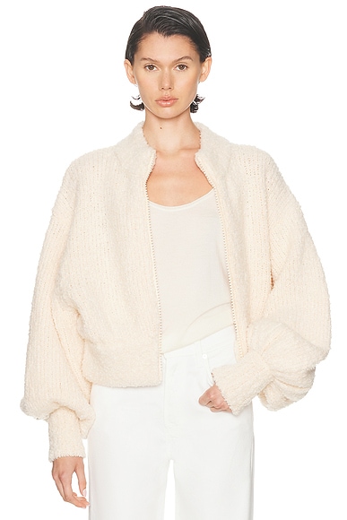 Zimmermann Hypnotic Boucle Knit Bomber Jacket in Chalk