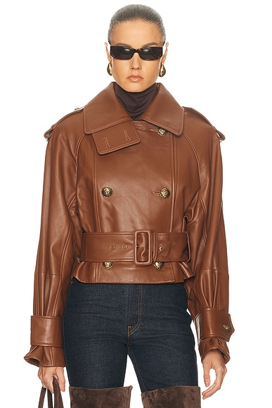 Zimmermann Hypnotic Leather Crop Trench Jacket in Tan