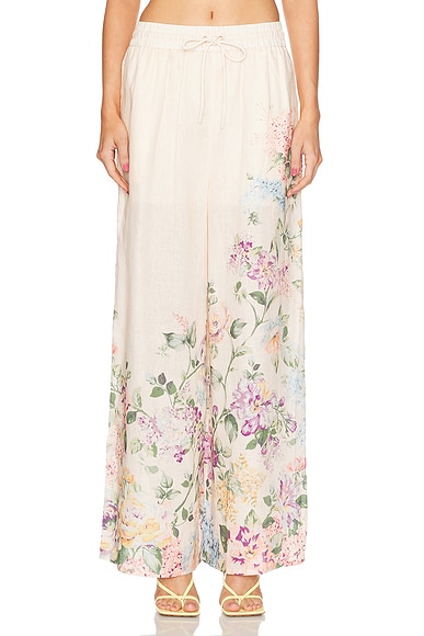 Zimmermann Halliday Relaxed Pant in Cream Watercolour Floral