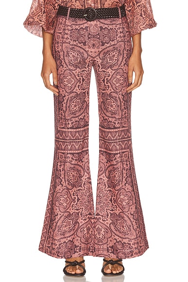 Zimmermann Ottie Flared Pant in Coral Paisley