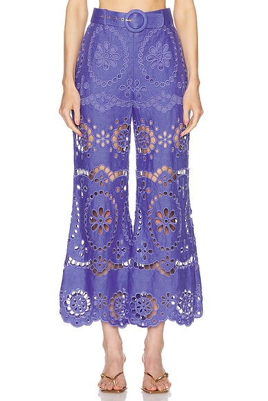 Zimmermann Pop Embroidered Crop Pant in Blue