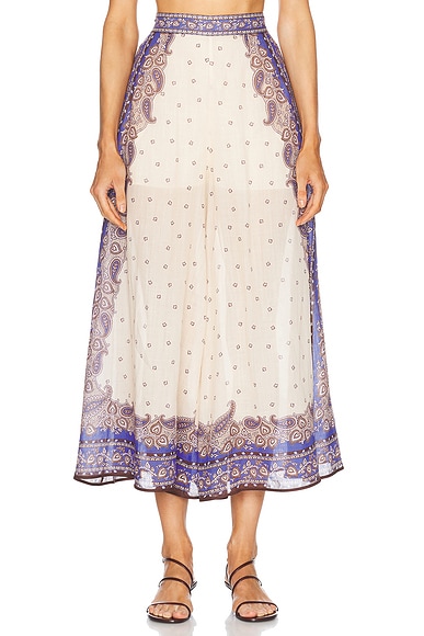 Zimmermann Maxine Wide Leg Cropped Pant in Purple Paisley