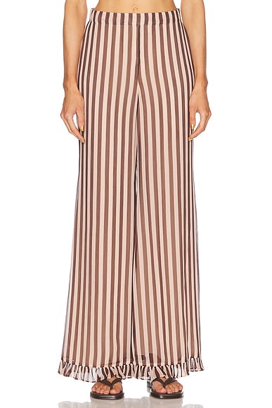 Zimmermann Balance Ruffle Flare Pant in Chocolate Stripe