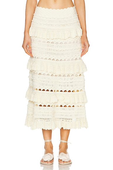 Zimmermann Waverly Crochet Midi Skirt in Cream