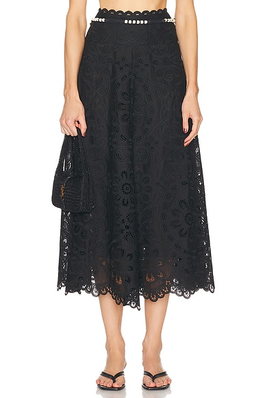 Zimmermann Rhiannon Embroidered Skirt in Black