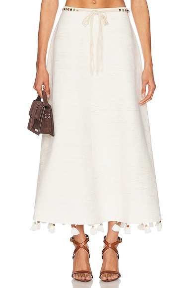 Zimmermann Rhiannon Bead Trimmed Skirt in Cream