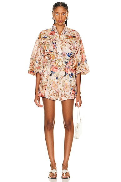 Zimmermann August Panelled Playsuit in Cream Floral