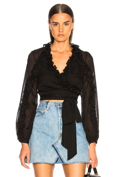 Zimmermann Cascade Wrap Top in Black | FWRD