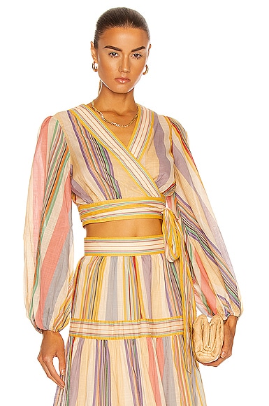トップス maa Zimmermann Mae Wrap Crop Top in Multi Stripe | FWRD