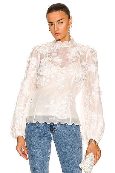 Zimmermann Postcard Floral Blouson Shirt in Ivory | FWRD