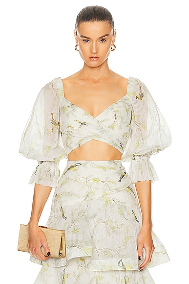 Zimmermann Pleated Bodice Top in Acacia Birds