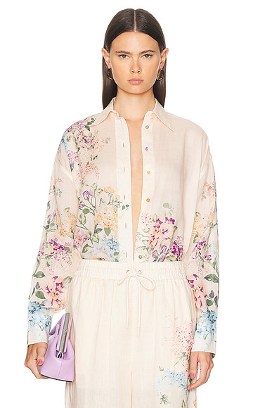 Zimmermann Halliday Relaxed Shirt in Cream Watercolour Floral