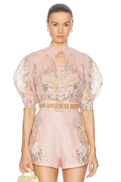 Zimmermann Waverly Short Sleeve Blouse in Pink Floral