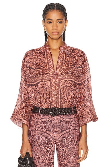 Zimmermann Ottie Tunic Top in Coral Paisley