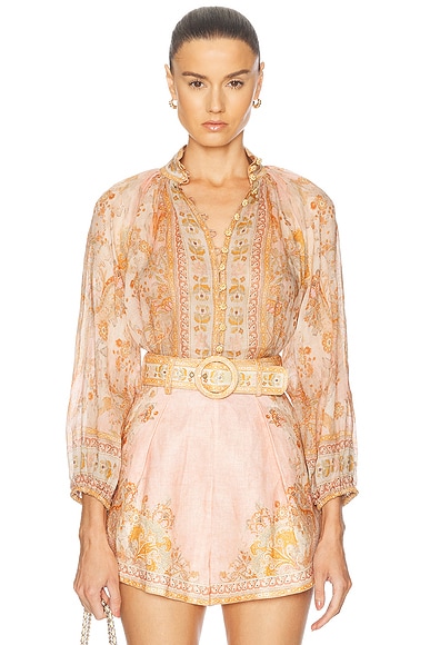 Zimmermann Illuminate Drawn Blouse in Ivory Tropical | FWRD