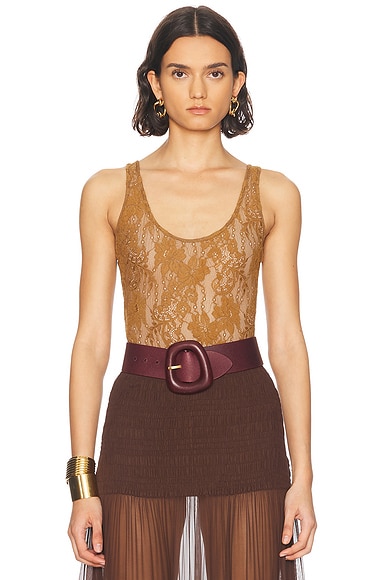 Zimmermann Lace Scoop Bodysuit in Hazelnut