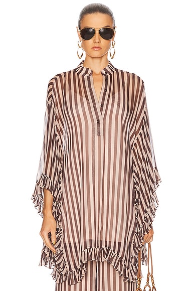 Zimmermann Balance Ruffle Top in Chocolate Stripe
