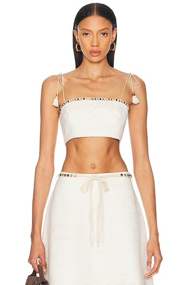 Zimmermann Rhiannon Bead Trimmed Bodice Top in Cream
