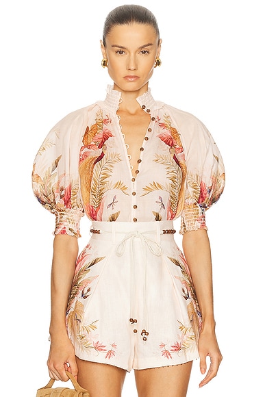 Zimmermann Ascension Billow Blouse in Cream Palm Floral