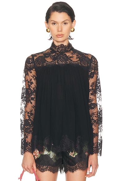 Zimmermann Hypnotic Lace Yoke Top in Black