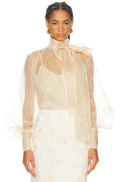 Zimmermann Memento Organza Blouse in Sepia