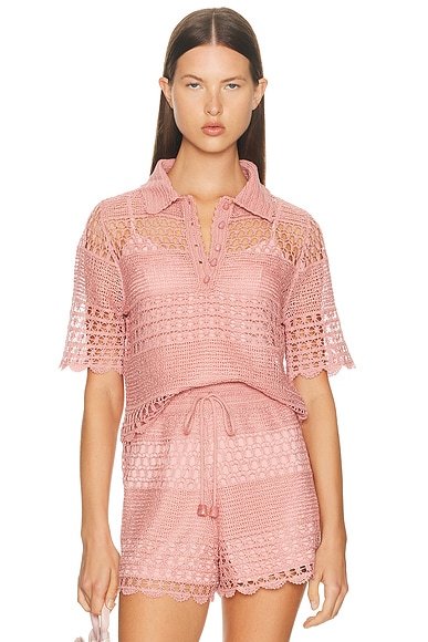 Zimmermann Wanderlust Sun Crochet Top in Dusty Pink