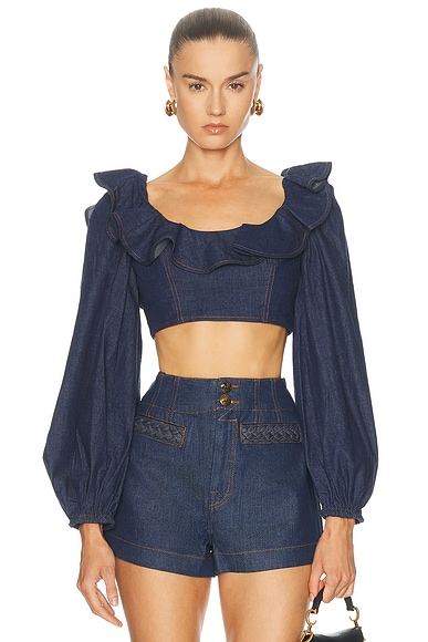Aster Denim Frill Top