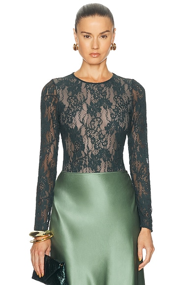 Zimmermann Lace Bodysuit in Bottle Green