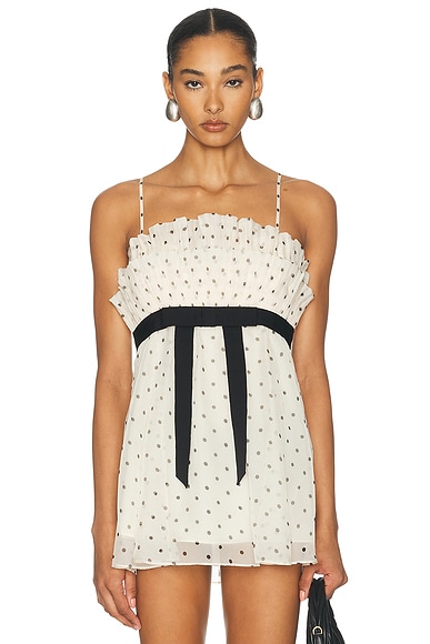 Zimmermann Pleated Frill Cami Top in Cream Dot