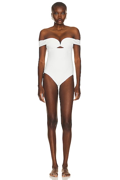 Zimmermann Lexi Off Shoulder One Piece Swimsuit in Ivory