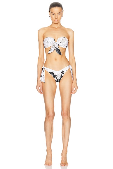 Zimmermann Pop Scarf Tie Bikini in Ivory & Black Floral