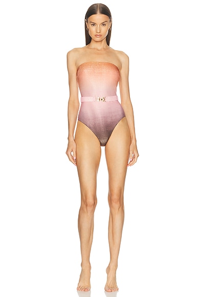 Golden Lurex Bandeau One Piece Swimsuit