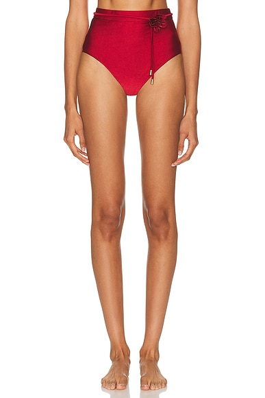 Zimmermann Cascadian Flower High Bikini Bottom in Dark Red