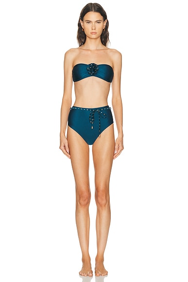 Zimmermann Indra Studded Flower Bikini Set in Petrol