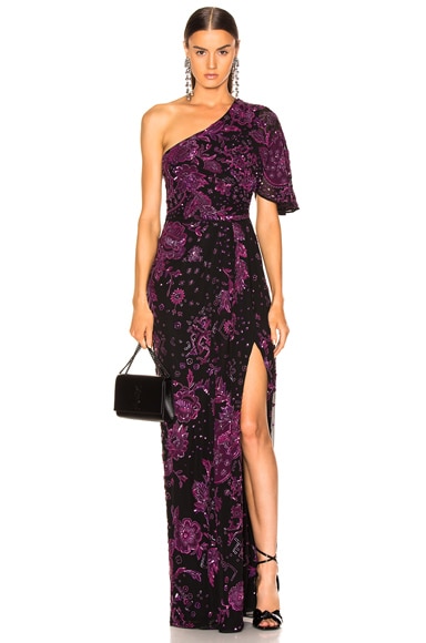 Patchwork Embroidery One Shoulder Gown