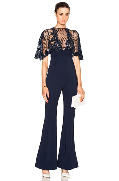 Fitted Jumpsuit with Lace Appliques