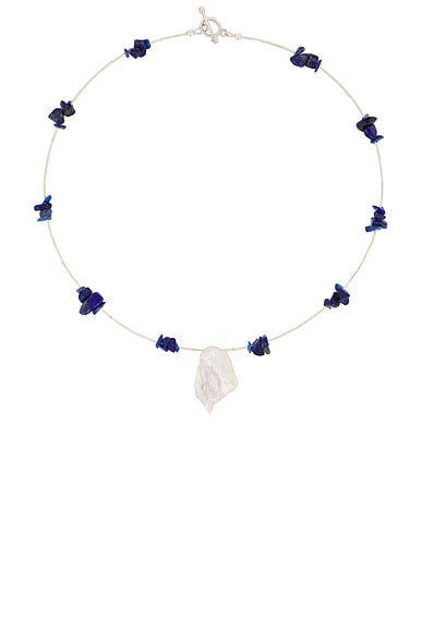 Zycloom Adriant Necklace in Sterling Silver, Freshwater Keshi Pearl, & Lapis Lazuli