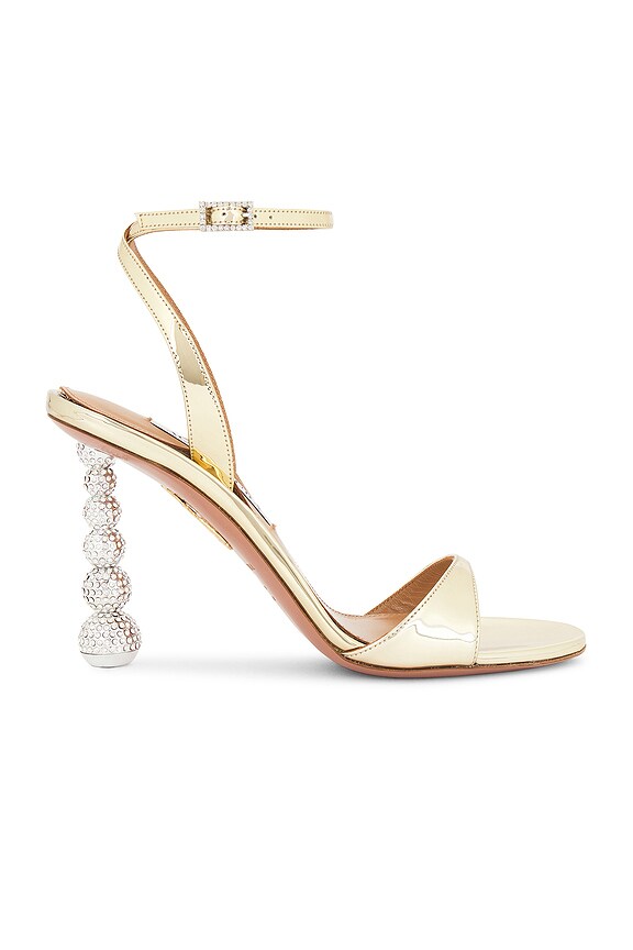 AMINA MUADDI Debora 95 Lace Up Sandal In White & White Crystals in