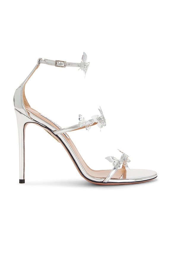 AMINA MUADDI Debora 95 Lace Up Sandal In White & White Crystals in