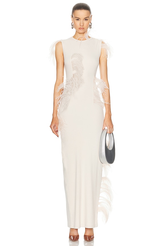 David Koma Feather Asymmetric Hem Open Leg Midi Dress in